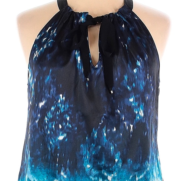 Tahari Blue Ombre Halter Blouse | Tie Neck Keyhole | Size L - Picture 2 of 5